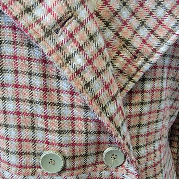 Nicole by Nicole Miller Plaid Checkered Button Front Tie Waist Peakcoat Jacket - Picture 10 of 15